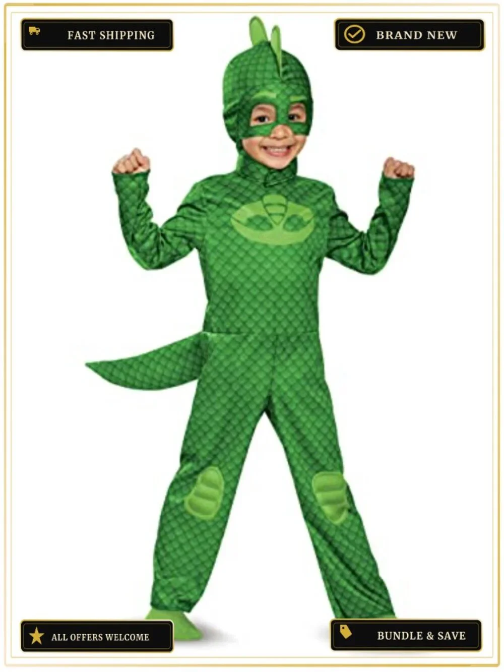 Kids Gekko Costume Jumpsuit with Detachable Tail and Headpiece